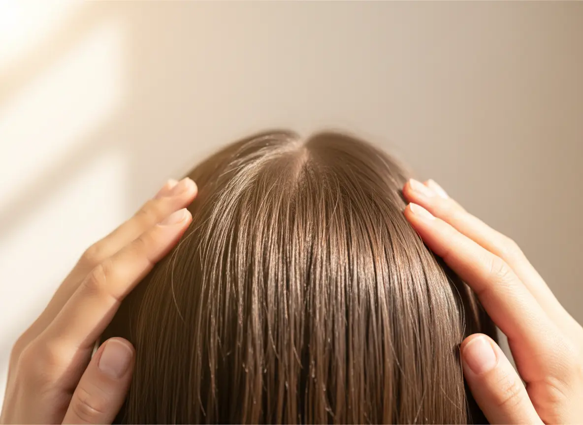 Close-up of healthy scalp receiving professional care treatment